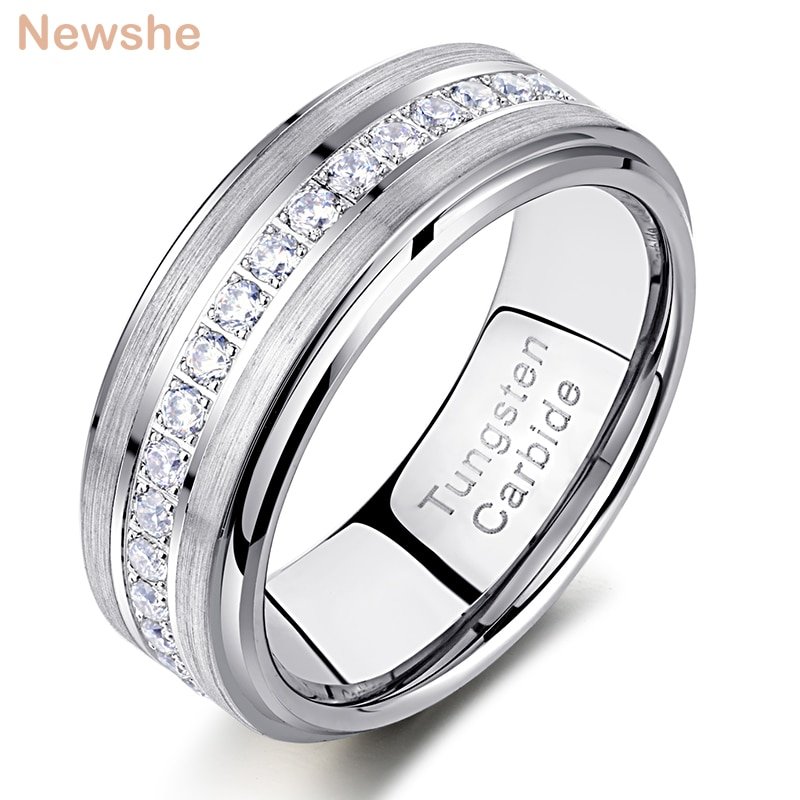 Newshe Men's Promise Wedding Band Tungsten Carbide Rings For Men Charm Eternity AAAAA Round Zircon Jewelry Size 7-13