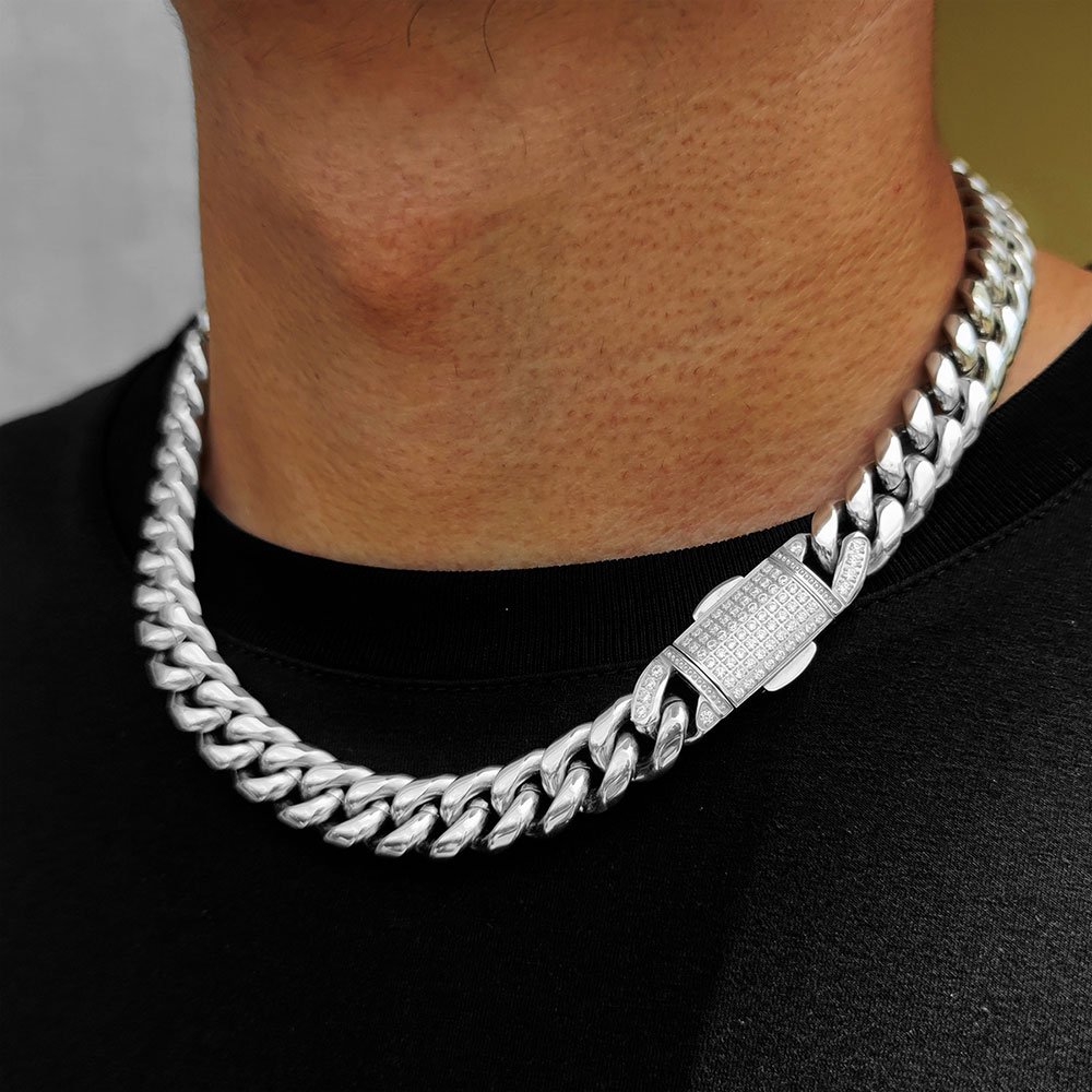 12mm Hip Hop Stainless Steel Jewelry Luxury Miami Cuban Link Chain Men Rapper Rock Necklace