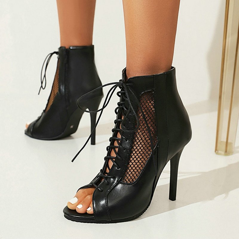 2022 Women Sandals Fashion Sexy Thin High Heels Open Toe Zipper Dancing Shoes Summer Ballroom Dance Short Boots 's Size 48