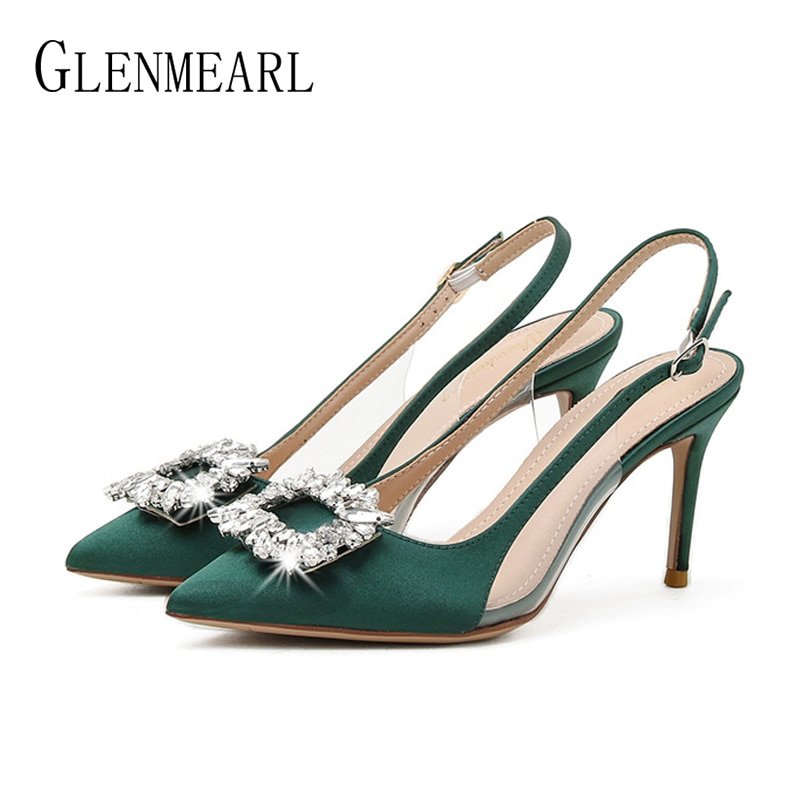 Women Sandals Shoes on Heel Ladies Rhinestone Party Dress Wedding Shoes Luxury Metal Decoration Female High Heels 2022 Summer