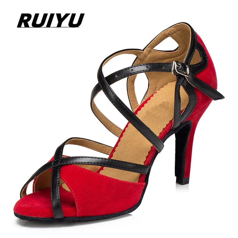 Latin Dance Shoes Women's Salsa Tango Ballroom Sports Women's High Heel Sandals Summer Red and Black Jazz Dancing Shoes