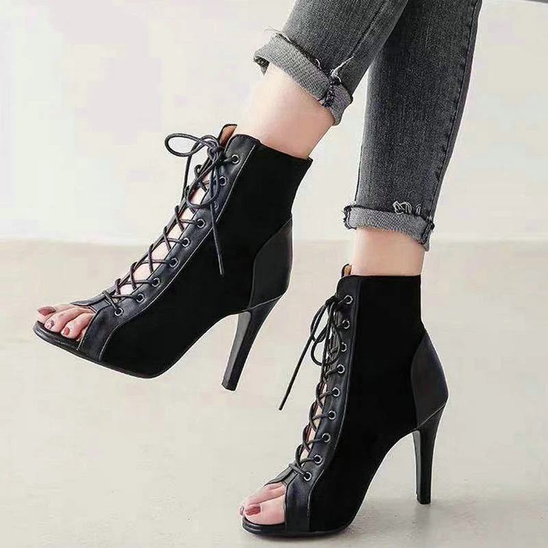 New Fashion High Quality Summer Women Sandal Sexy Thin High Heels European Style Gladiator Open Toe Black Dancing Shoes Size 47