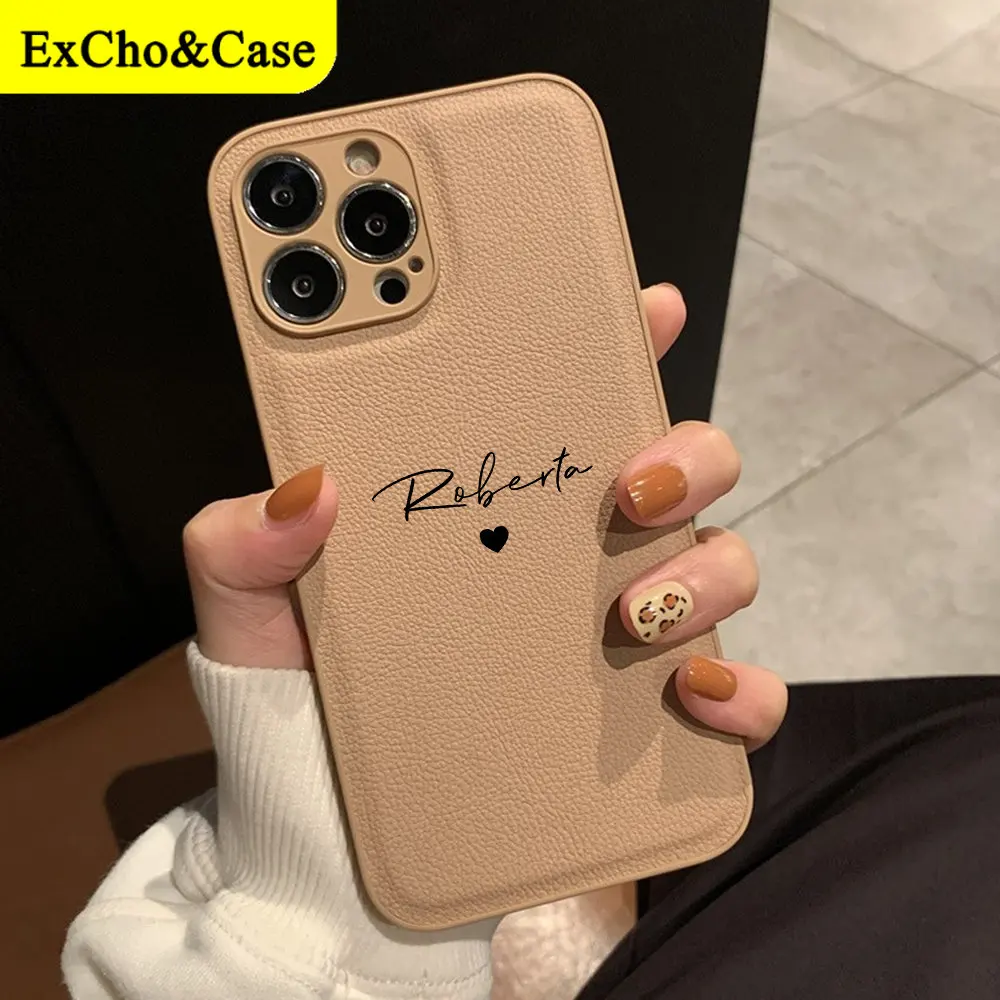 Personalised Customized Name Heart Leather PU Case For iPhone 14 13 12 11 Pro Max XS XR 7 8 Plus Luxury Cover for iPhone 13 Pro