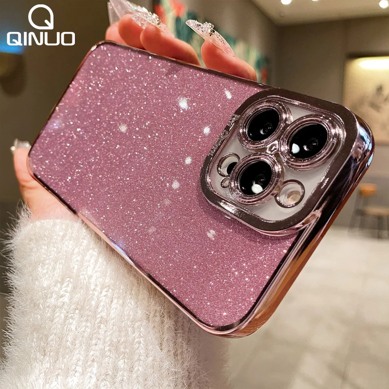 Luxury Square Plating Glitter Case For iPhone 14 13 Pro Max 11 12 Mini XR X XS Max 7 8 Plus SE 2022 Shockproof Transparent Cover