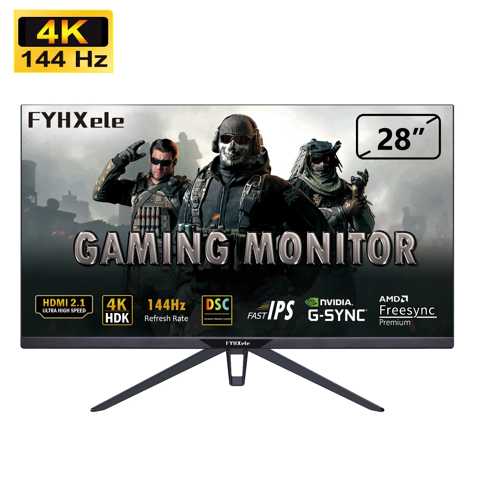 FYHXele 28" 4K 144Hz PC Gaming Monitors IPS Panel Type C LCD Display 1ms FreeSync G-Sync HDR400 DP HDMI 2.1 With KVM Function
