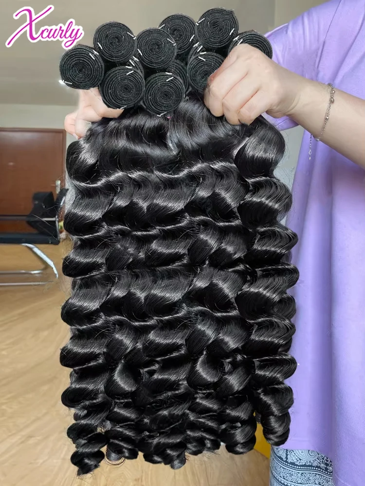 Xcurly Loose Wave 30 34 Inch Raw Virgin 100% Human Hair Deep Wave Extensions 3/4 Bundles Deals Weft Tissage Burmese Curly Bundle