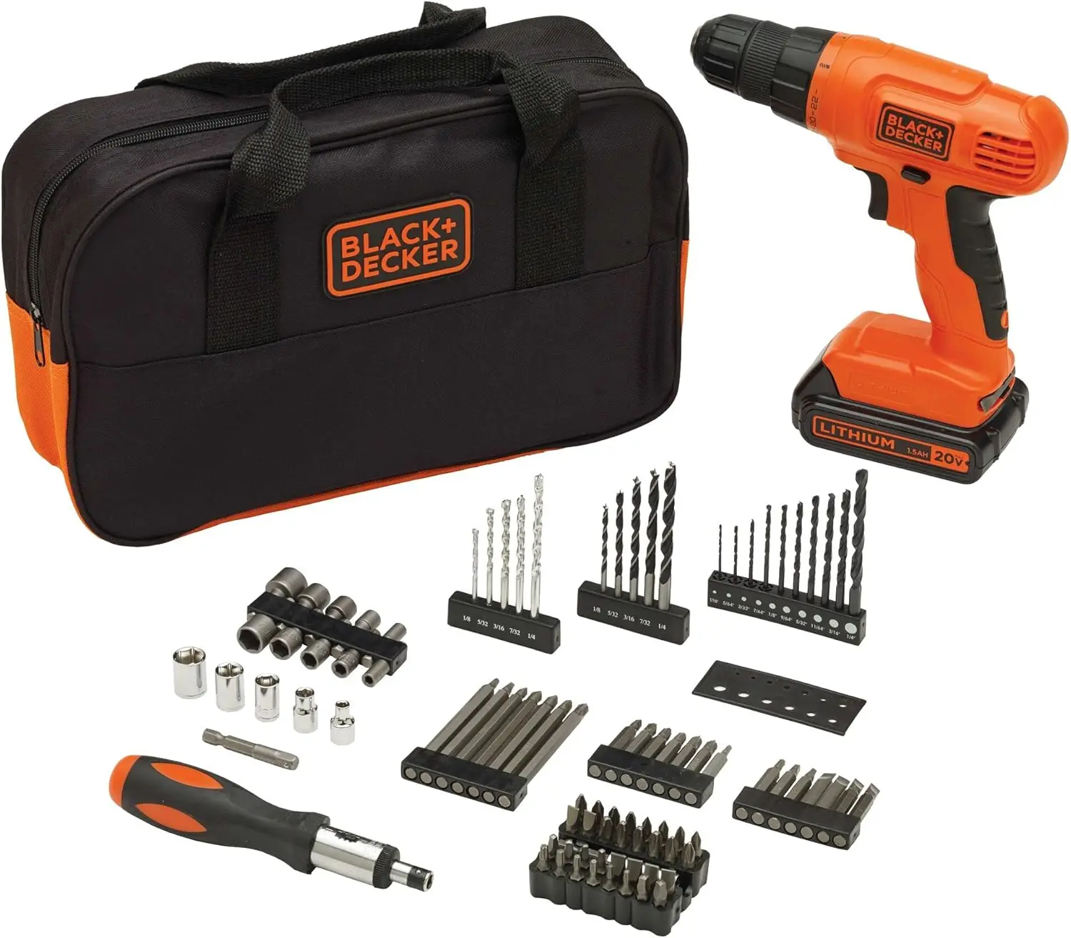 20V MAX* POWERCONNECT Cordless Drill Kit + 100 pc. Kit (BDC120VA100), Orange
