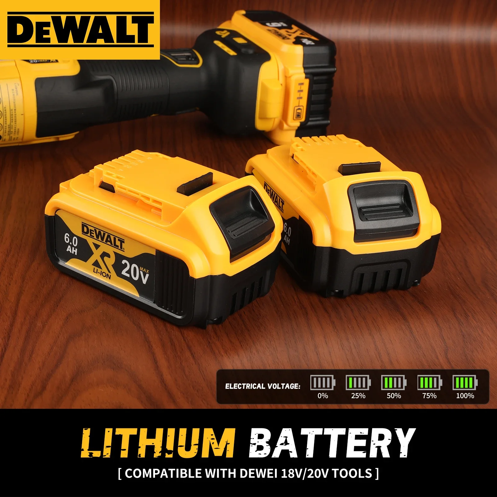 DEWALT Original packaging 20V, 6.0AH, DCB206 rechargeable Backup lithium battery Two batteries