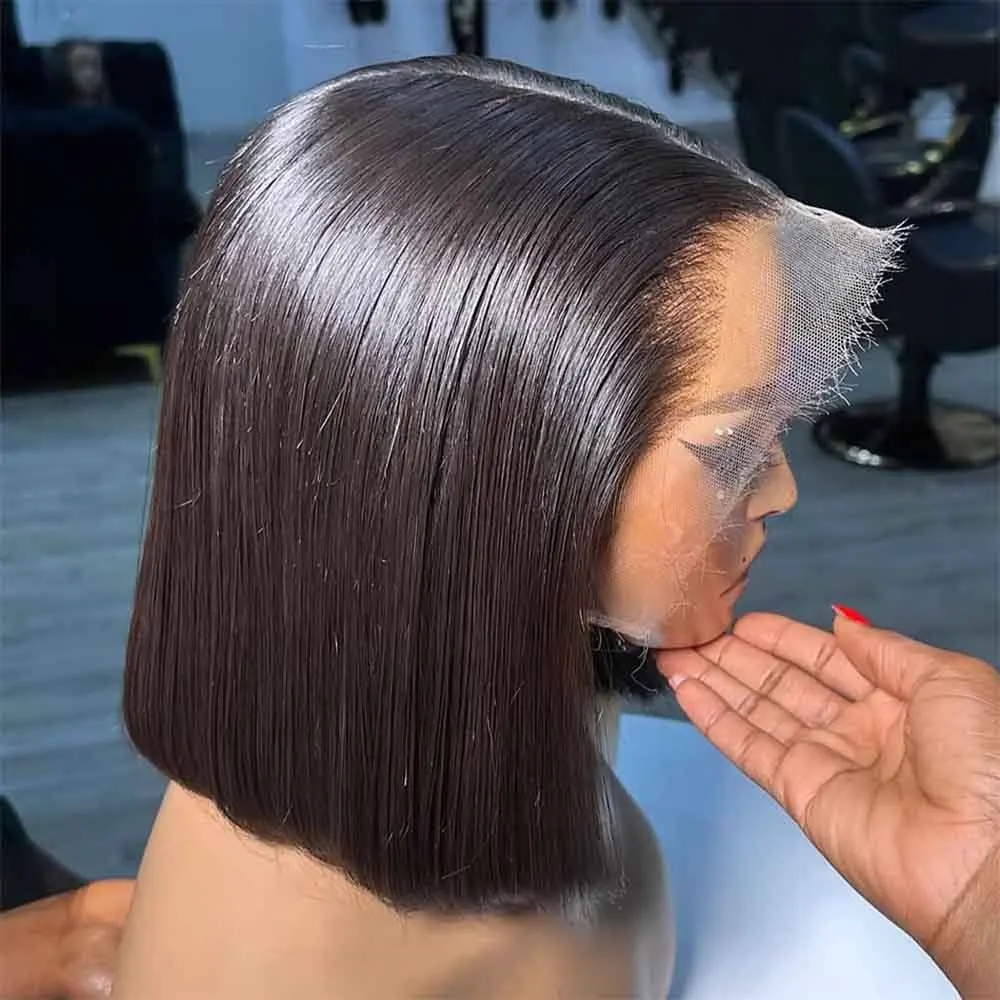 13x4 Bob Straight Glueless Wigs Human Hair Pre Plucked Pre Cut 13x6 HD Lace Front 200% Density Short Straight Bob Wigs For Women
