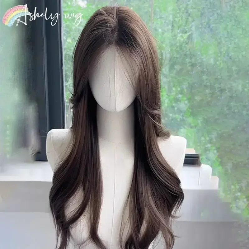 brown Lace Front Wig for Women Cool Brown Long Wavy Hair Wig 24inch Cosplay Lolita Heat Resistance Fiber Synthetic Headband Wigs