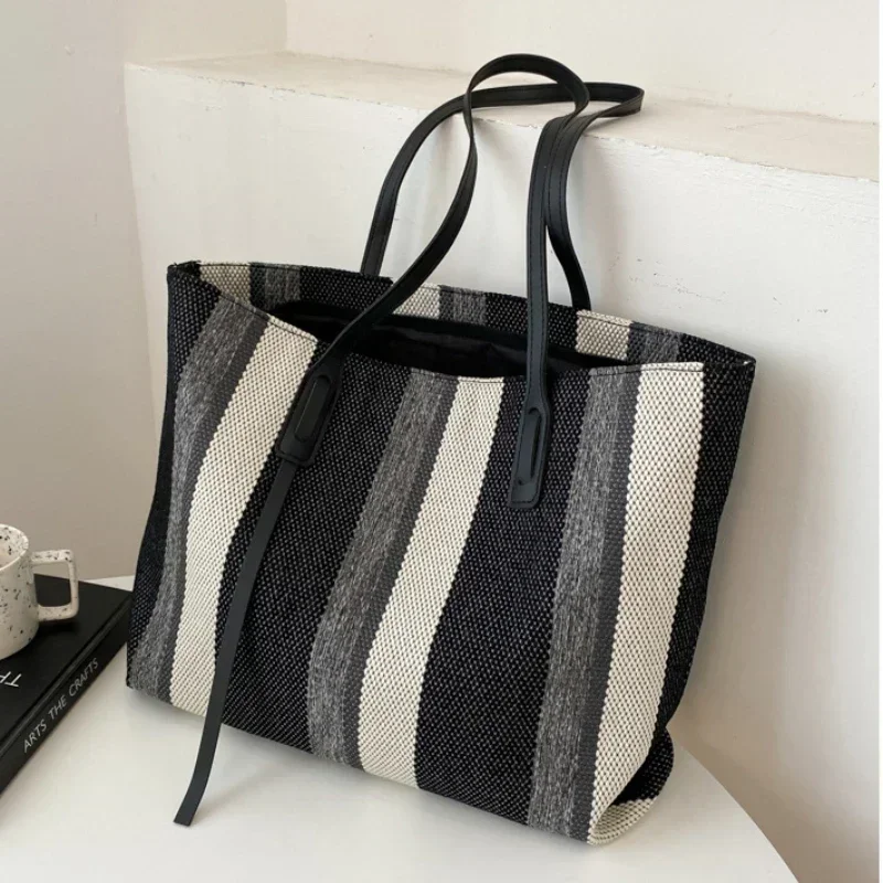 Raffia Summer Bags for 2024 Stripe Designer Shoulder Crossbody Shopper Storage Bag Women Casual Canvas Handbag Tote Bag