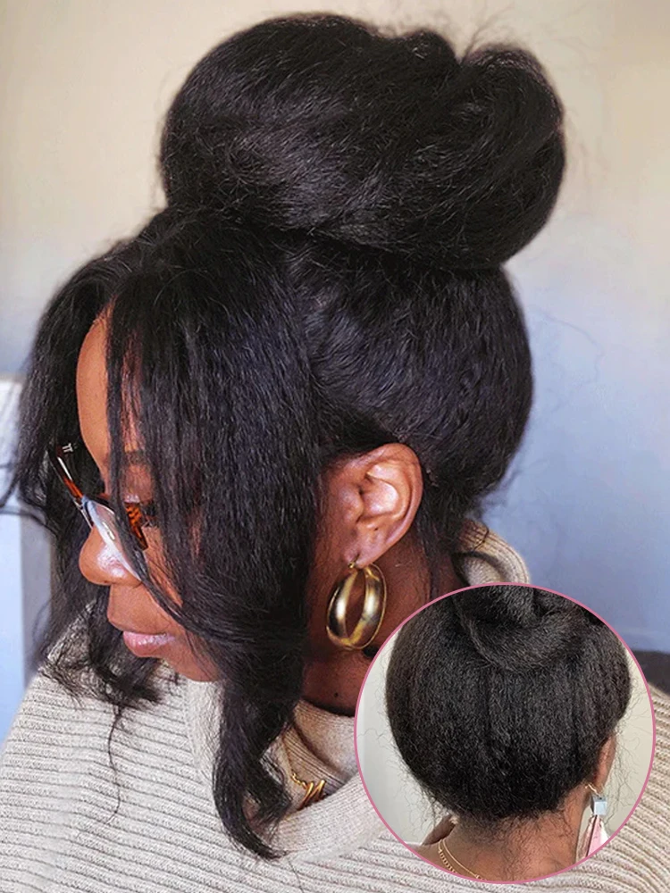 High Density Kinky Straight 360 Lace Front Wigs Human Hair Brazilian 40 Inch Yaki Straight 13x6 HD Lace Frontal Wig Preplucked