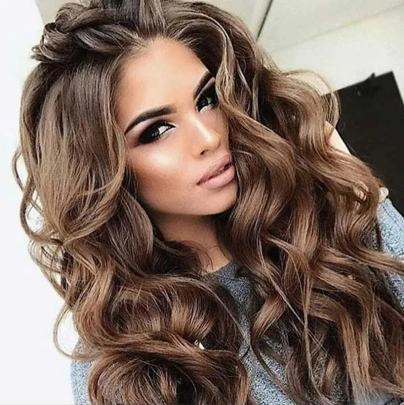 SuQ Classic Curly Wig Hair Synthetic Natural For Women Cosplay Brown WIth Blonde Heat Resistant Daily Wigs