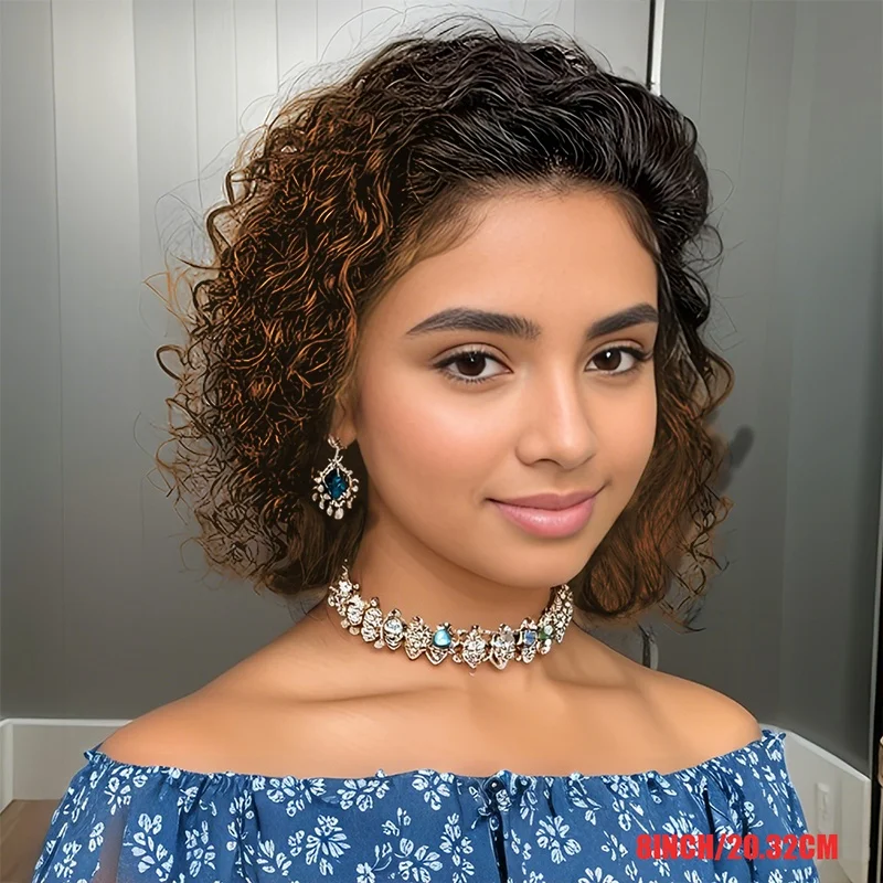 13x4 Lace Front Chocolate Brown Short Bob Pixie Cut Deep Curly Human Hair Wigs for Women 180% Density Pre Plucked Hairline