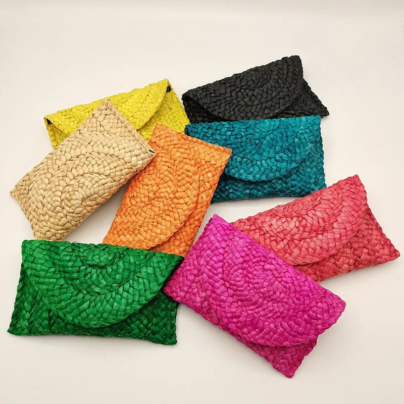 Corn Husk Weave Dinner Clutch Bag Women's Fashion Simple Solid Straw Large Purse Summer Casual Vacation Ladies Wallet 2023