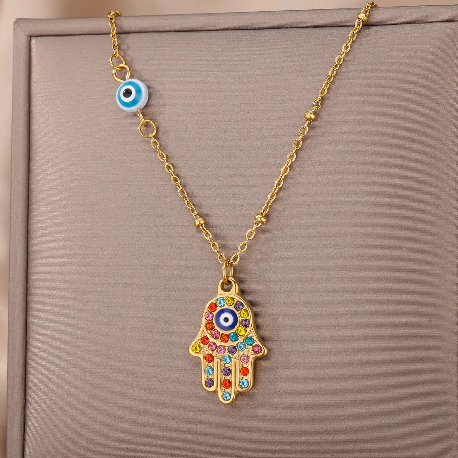 Turkish Hamsa Evil Eye Necklaces For Women Stainless Steel Gold Color Charm Choker Neckalce Christmas Jewelry Accessories Gift
