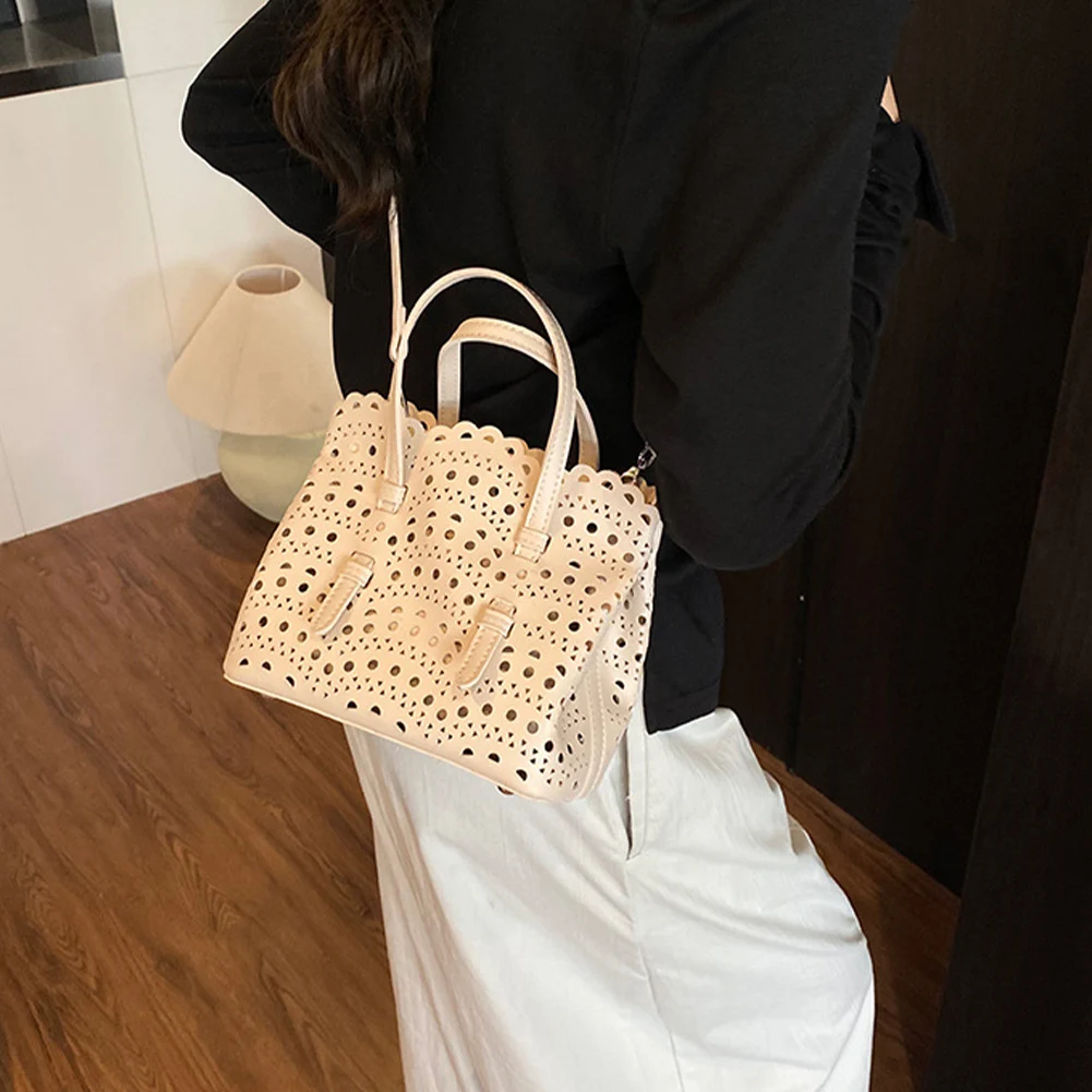 Women Soft Leather Hollow out Crossbody Shoulder Bag Luxury Cloud Shape Top-handle Bag Tote Handbag Travel Hobo Bucket Purses