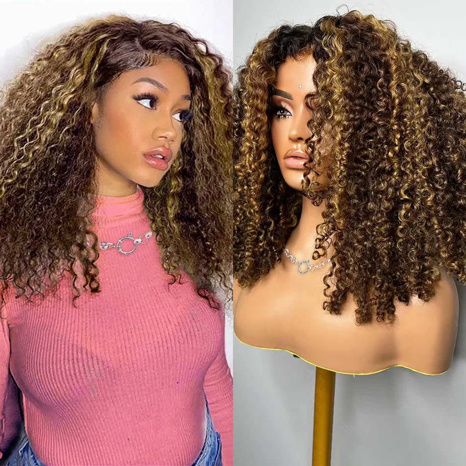 Bob Wig Human Hair 100% Highlight Ombre 5X5 Hd Lace Closure Wig Curly Short Honey Blonde Colored Glueless Deep Wave Frontal Wigs