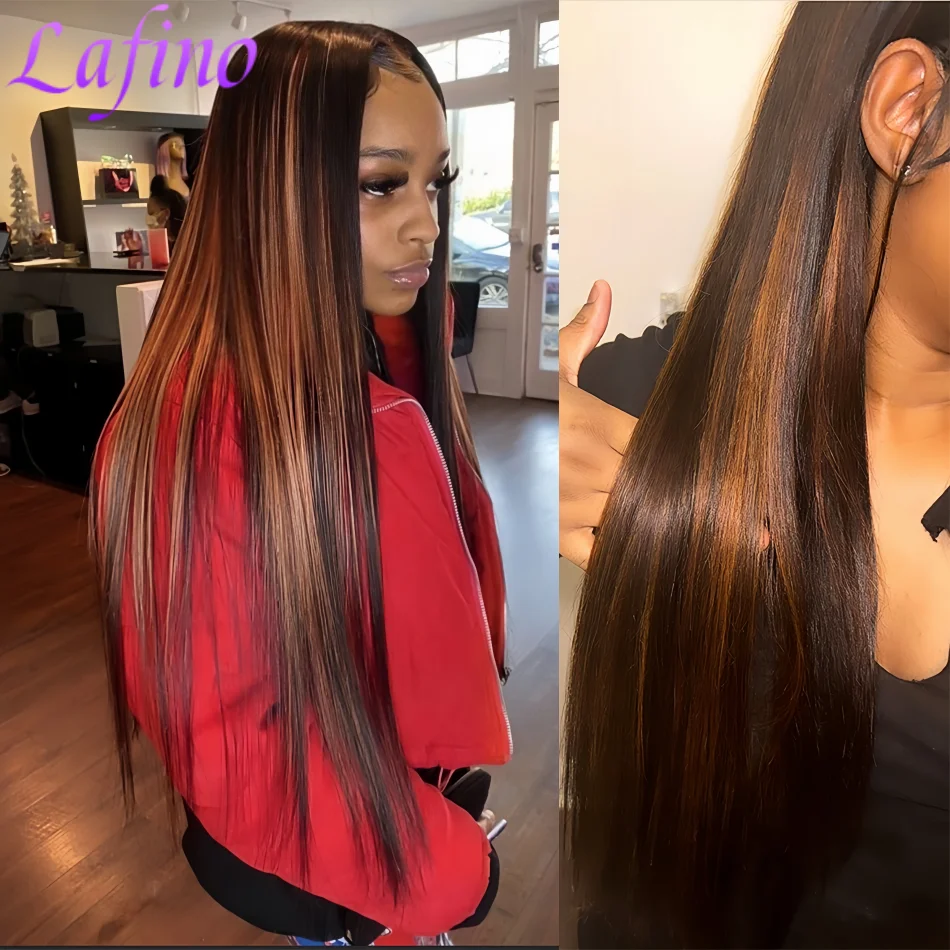 1B/30 Black and Brown Highlight Wig Human Hair Bone Straight 13x6 13x4 Hd Lace Frontal Wig Human Hair Brazilian Remy Human Hair