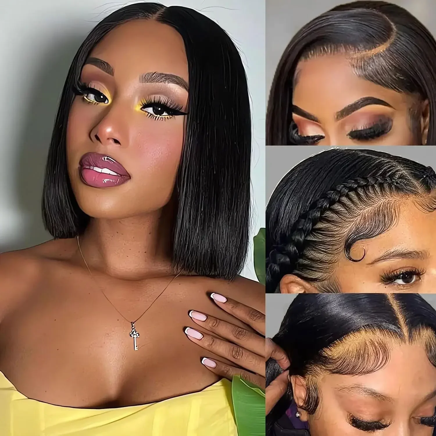 Bone straight brazilian 4x4 Closure lace front wig for women Glueless preplucked 5x5 lace frontal wig human hair cheap on sale