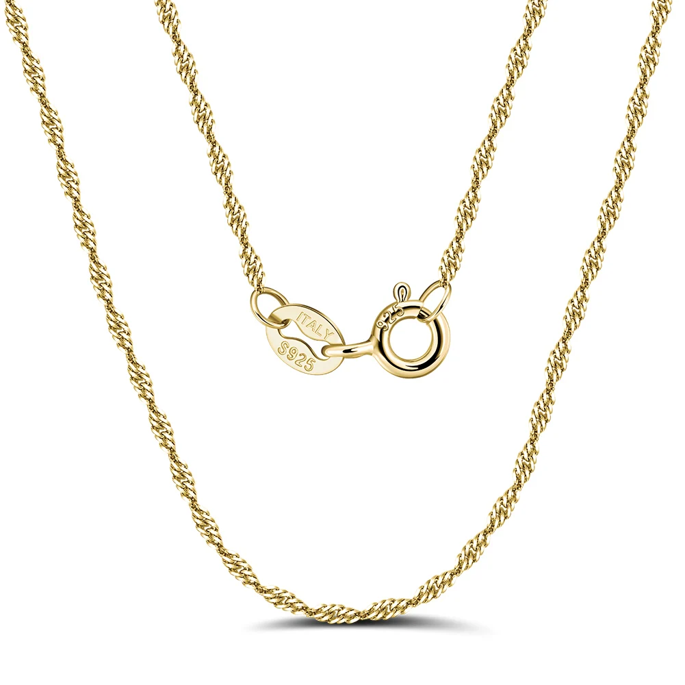 Kiss Mandy 14K Gold 925 Sterling Silver Twisted Curb Singapore Rope Chain Necklace for Women Classic Neck Chain Jewelry SC02