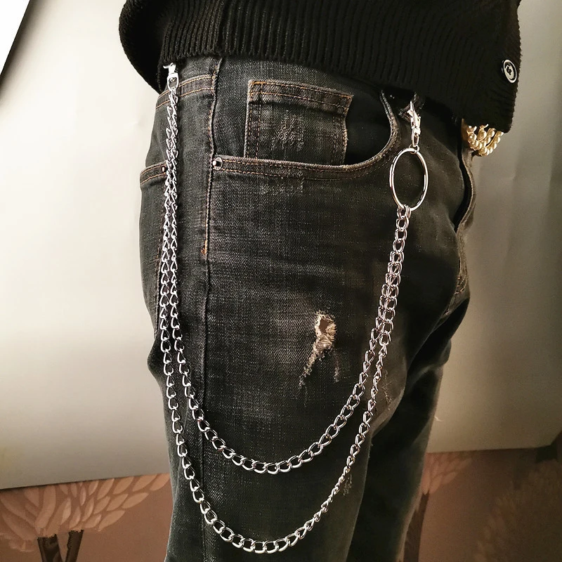 Long Metal Belt Chain Rock Punk Hook Trousers Pant Waist Link Metal Wallet Chain Keychain Ring Clip Keyring HipHop Jewelry