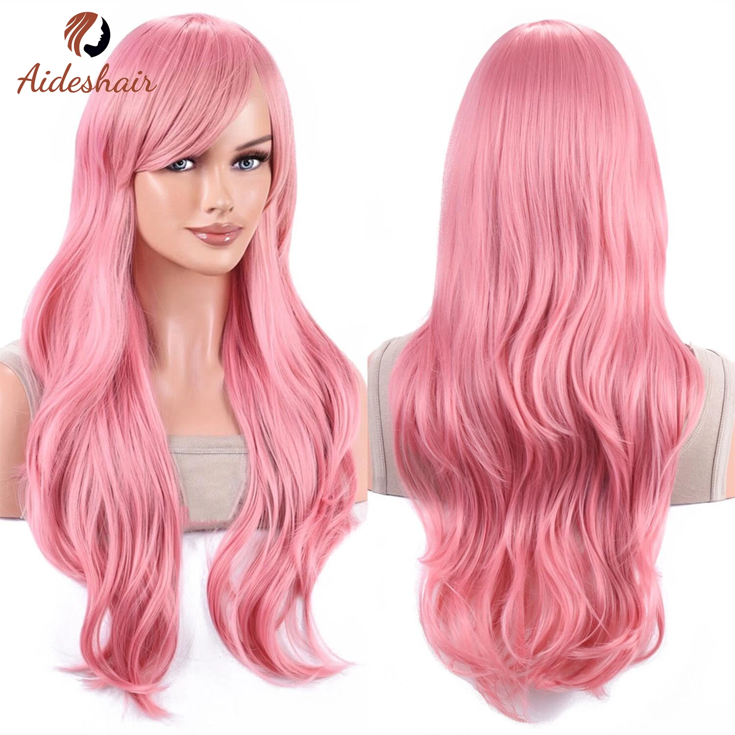 Aideshair synthetic wig Fashion Wigs 28" 70cm Long Wavy Curly Hair Heat Resistant Wig Cosplay Wig For Women With Free Wig Cap