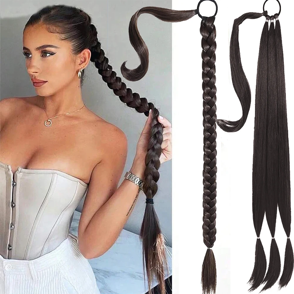 22-40 inches Braided Synthetic Ponytail Extensions Secure Elastic Band Instant For Halloween Costumes Hair Accessories