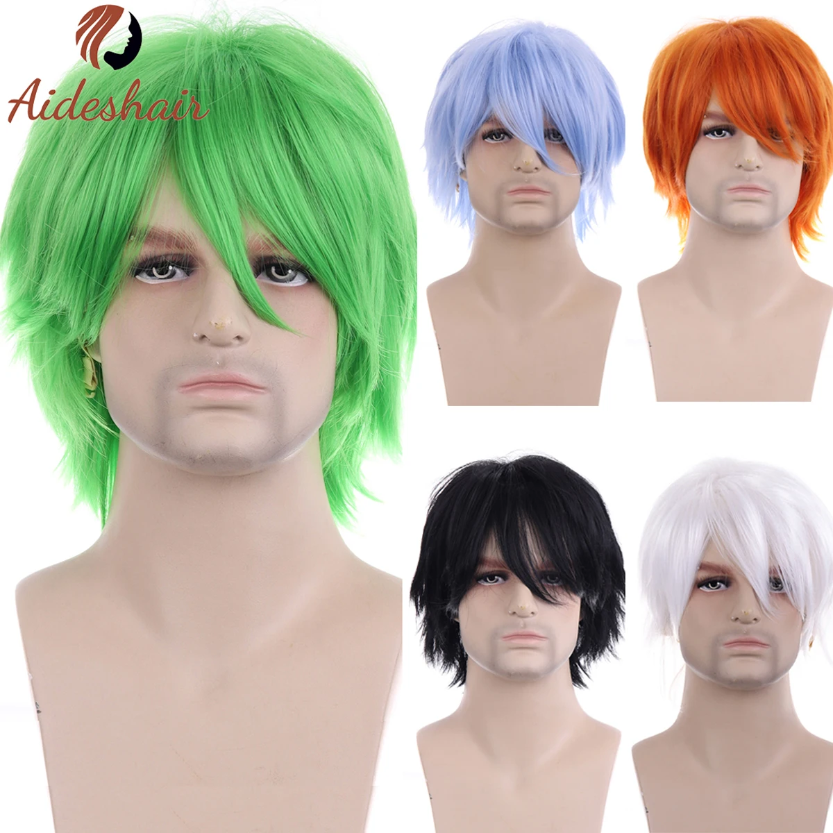 Aideshair synthetic wig Unisex Anime Cosplay Wig Short Orange Red Halloween Costumes Party Wigs