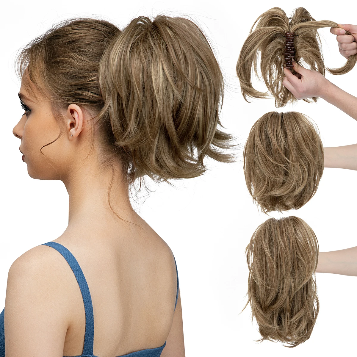 One Piece Premium Synthetic Diy Claw Clip In Ponytail Extension Hairpiece Daily Use Hair Bun Fake Blonde Pigtail for Women