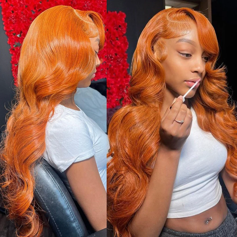 Orange Ginger Lace Front Wig 30 Inch 13x6 Hd Body Wave Human Hair 100% Brazilian 13x4 Lace Frontal Colored Wigs For Black Women