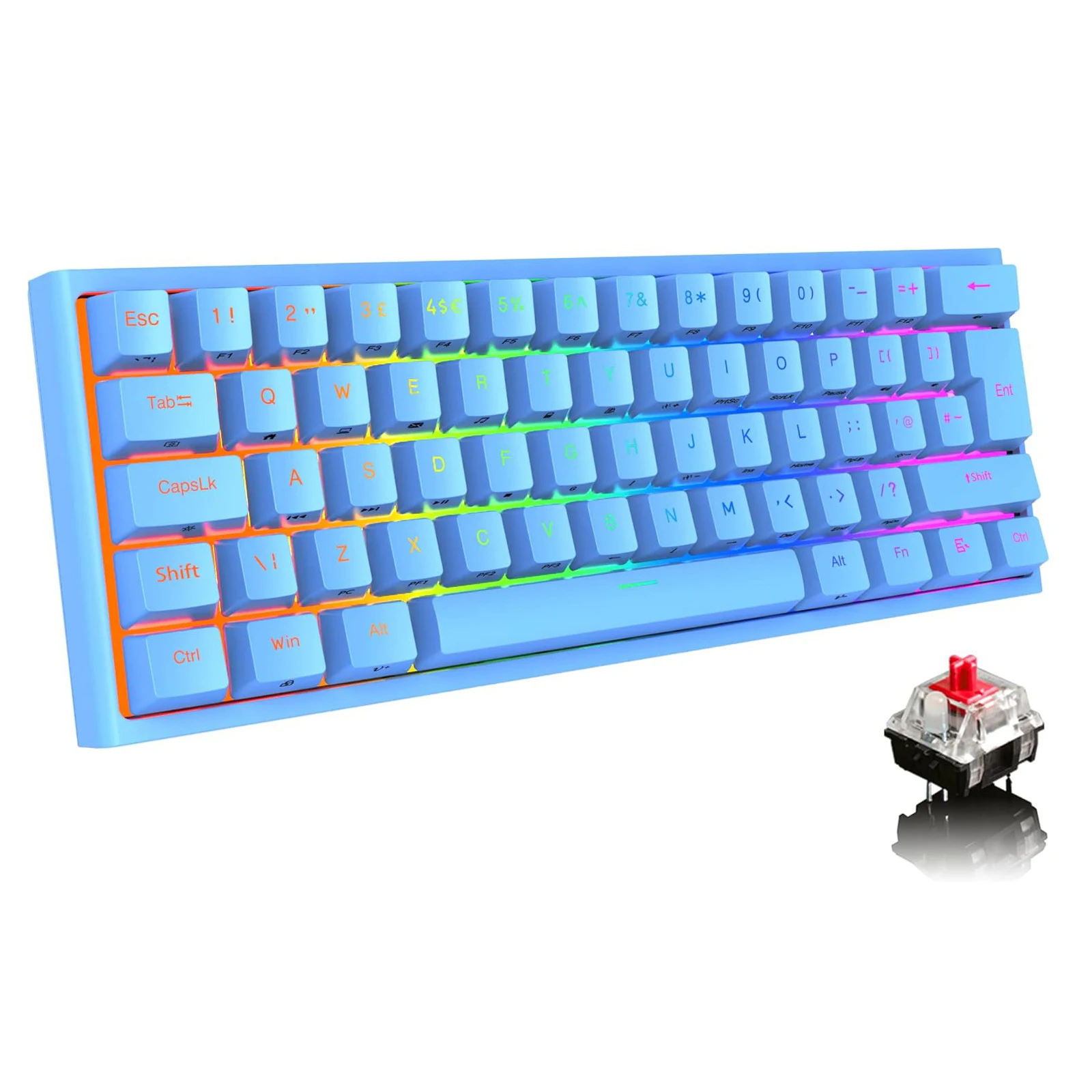 FELICON 60% Portable Mechanical Gaming Keyboard, 62 Keys Ultra-Compact Mini Keyboard, Red Switch, RGB Customization Backlit
