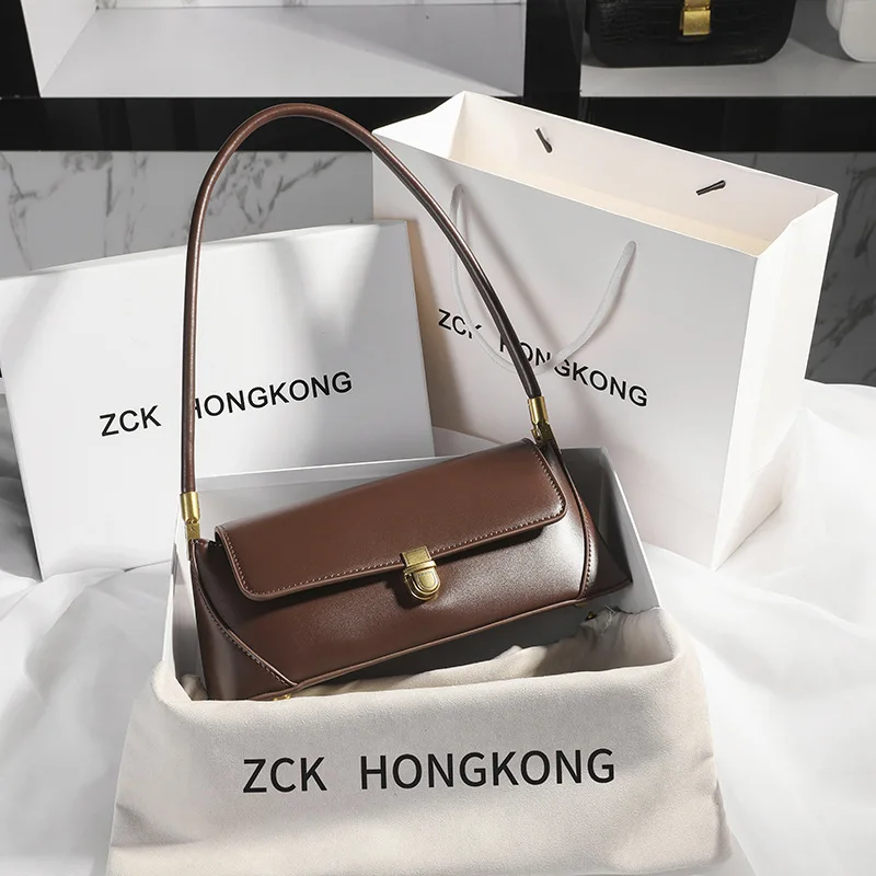 Armpit bag retro niche design high-end solid color one-shoulder portable genuine leather women's bag spring and summer versatile