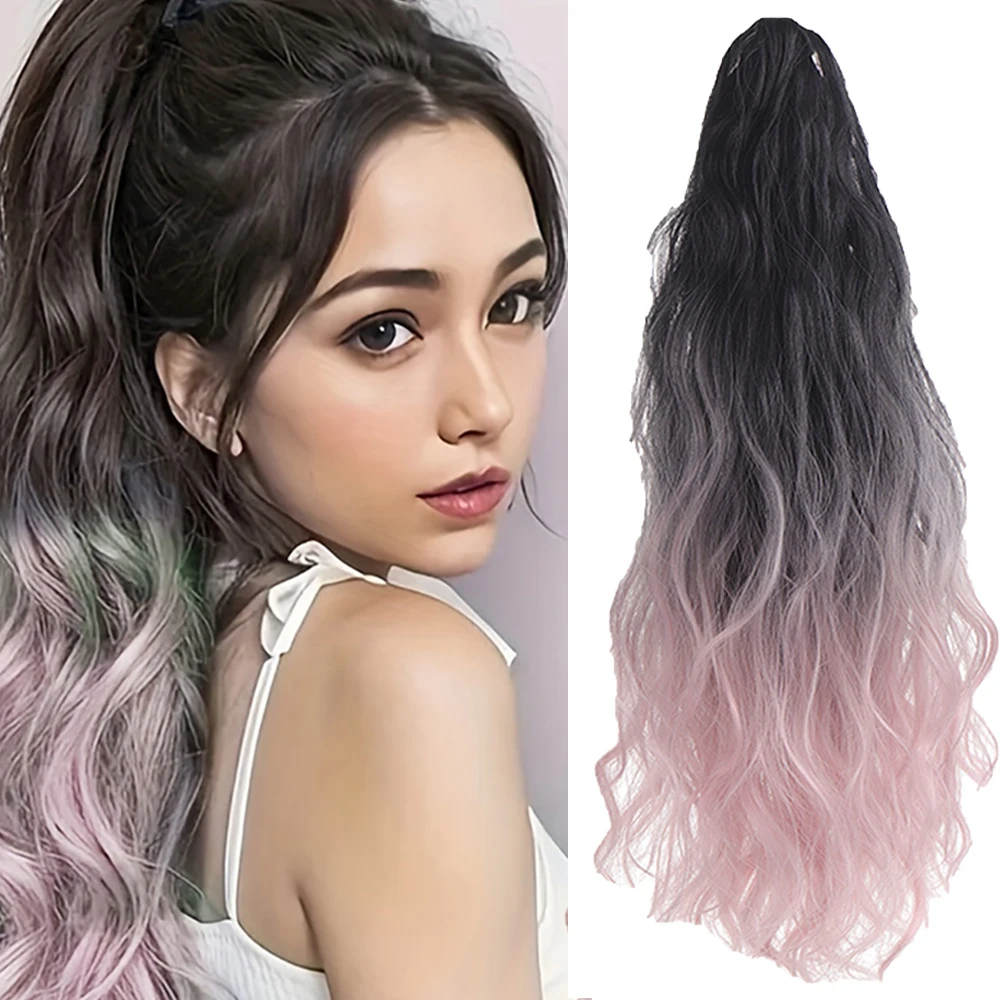18-inch Synthetic ponytail hair extension wig gradient water ripple claw clip in long curly wavy ponytail hairpiece for women