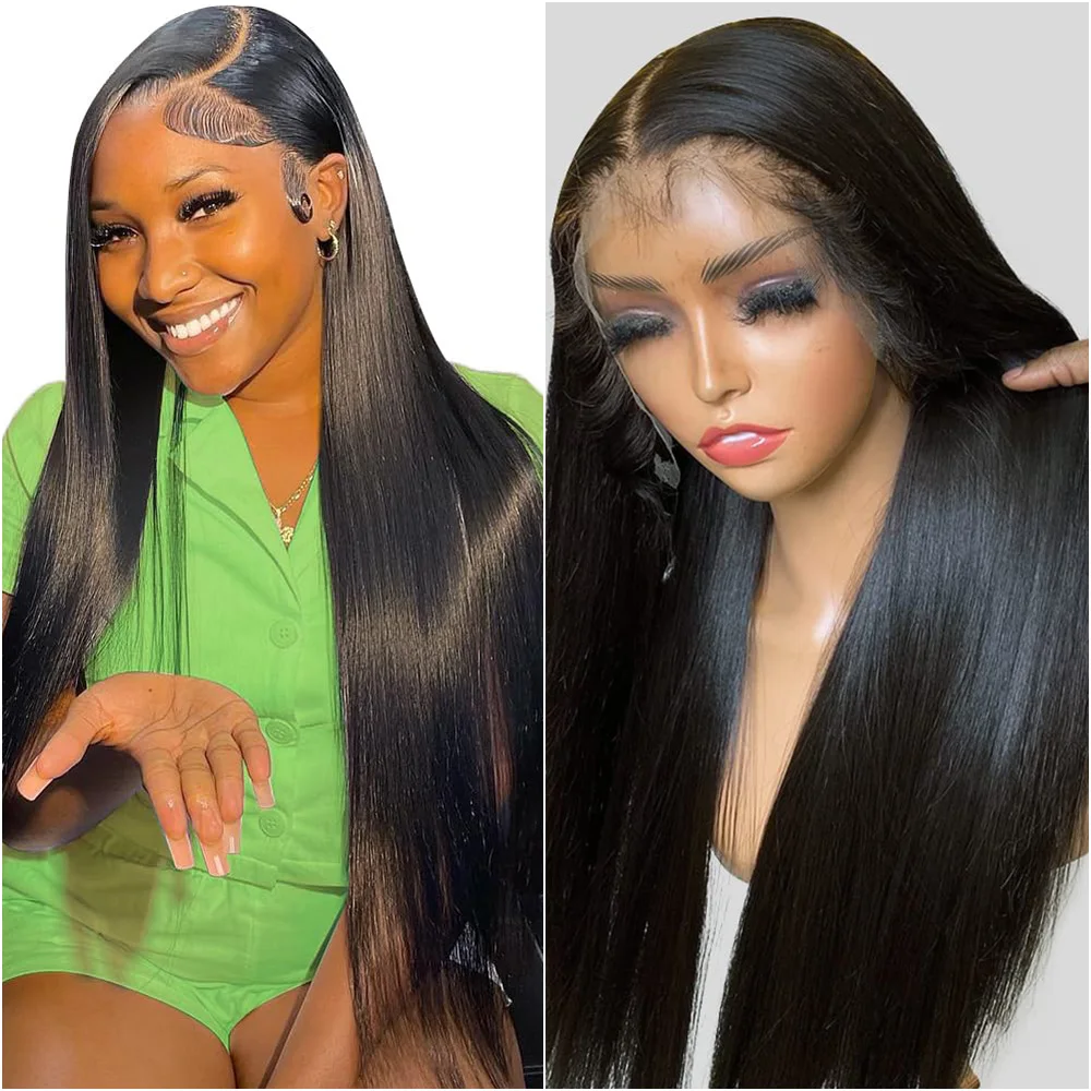 200% Density 13x6 Straight Natural Color Lace Front Wig For Women 30 38 Inch 13x4 HD Transparent Lace Frontal Human Hair Wigs