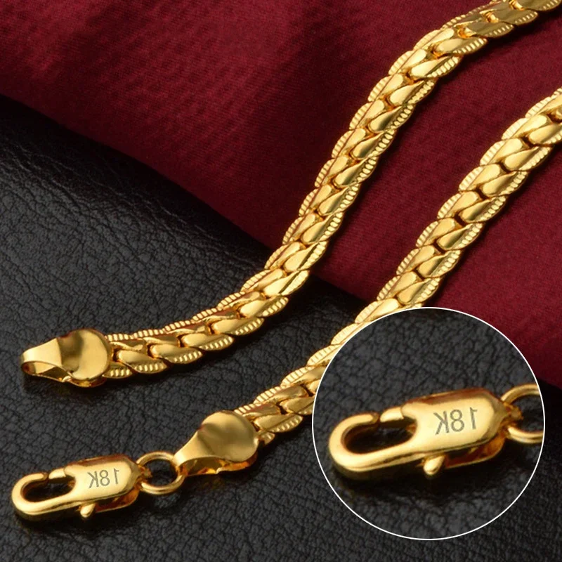 925 Sterling Silver 5MM 18K Gold Full Sideways Figaro Chain Necklace For Man Fashion Wedding Engagement Jewelry Gifts