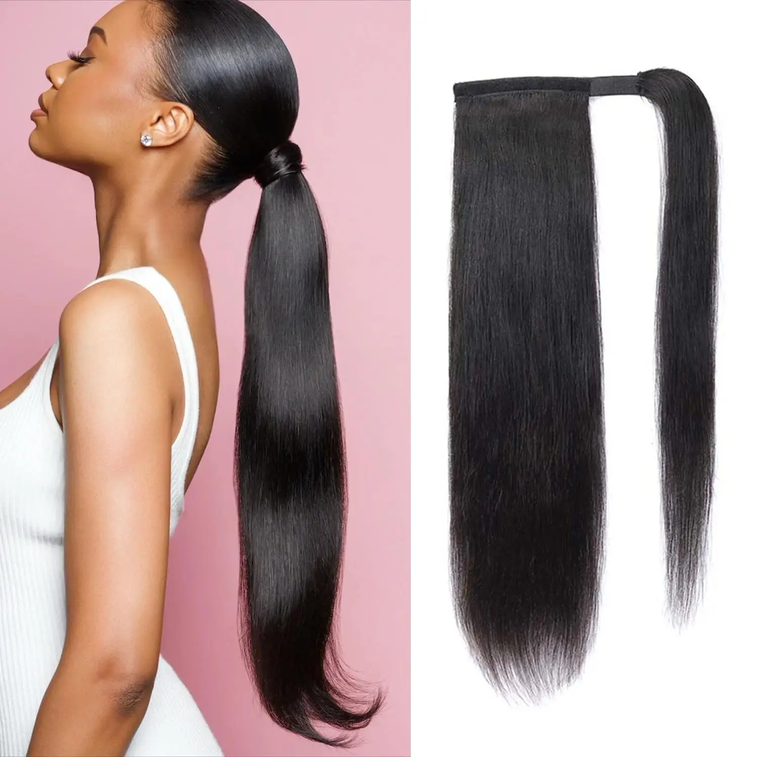 100g Ponytail Clip In Hair Extensions Ponytail Humans Hair Straight Wrap Around Drawstring Brazilian HairPiece For Black Women