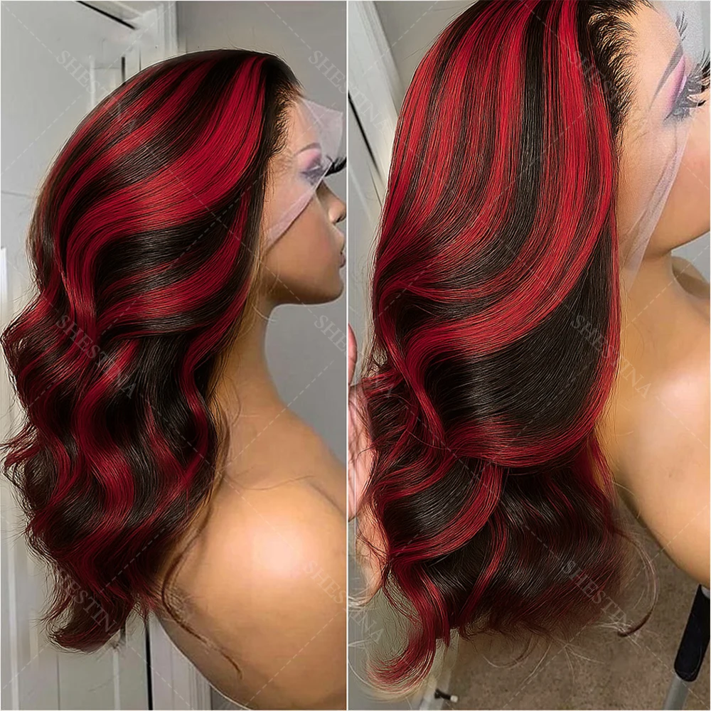 1B/99J Omber Black With Red Highlight 5x5 Lace Front Closure Body Wave Wigs Human Hair Brazilian 99J Glueless Wigs Ready To Wear