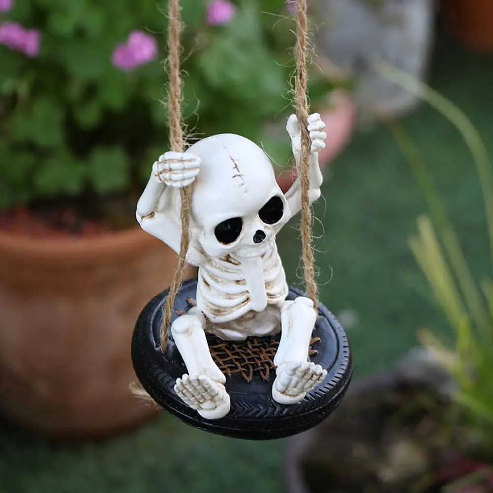 Swinging Skeleton Decoration Dynamic Suspension Halloween Prop Spooky Halloween Skeleton Swing Ornaments for Car Garden Decor