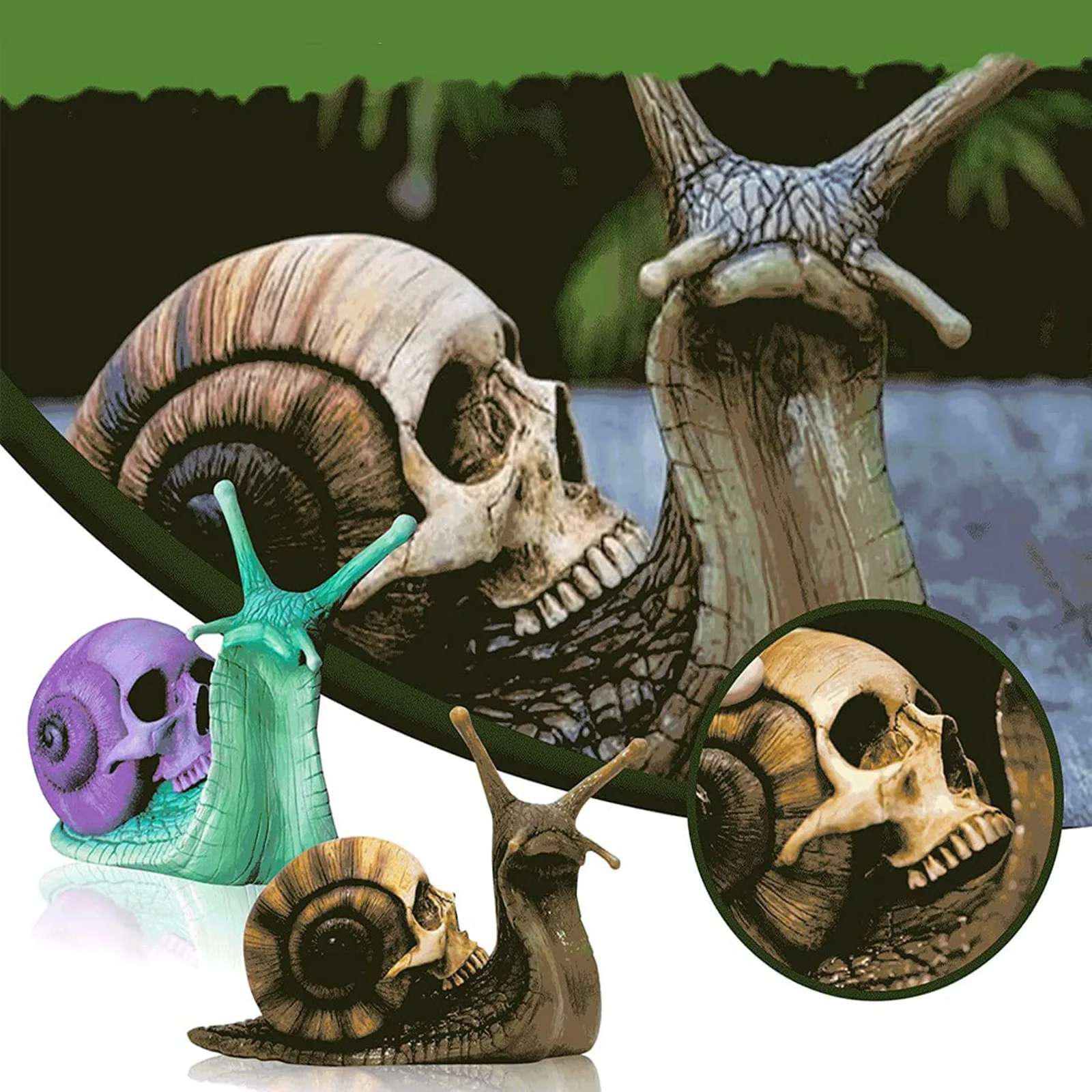 Halloween Skull Snail Resin Skull Sculpture Gothic Home Decor Outdoor Garden Yard Decoration