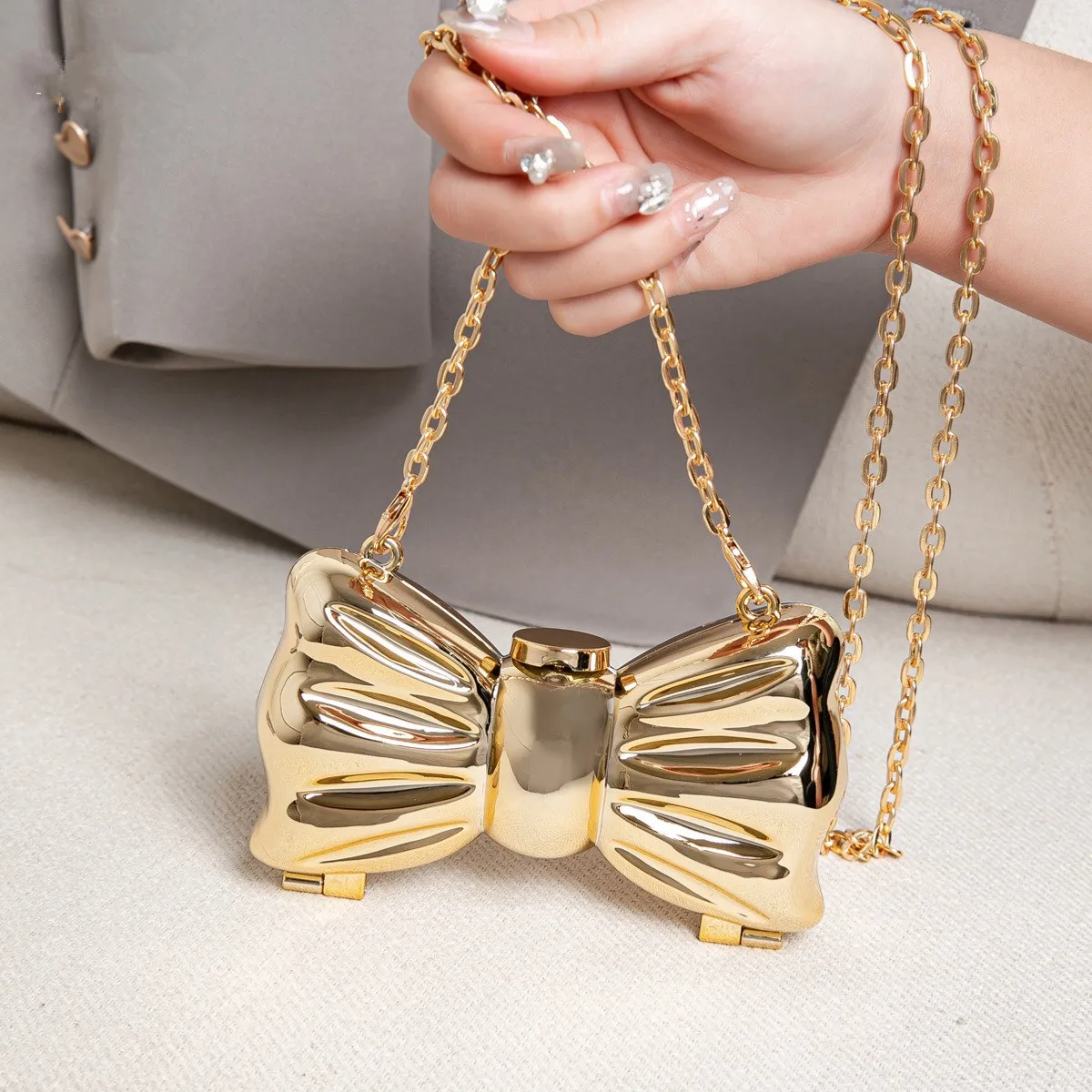 Golden Evening Bag Purses and Handbags Luxury Designer shoulder bags funny shape Party Wedding Round Acrylic Shiny Clutch purse